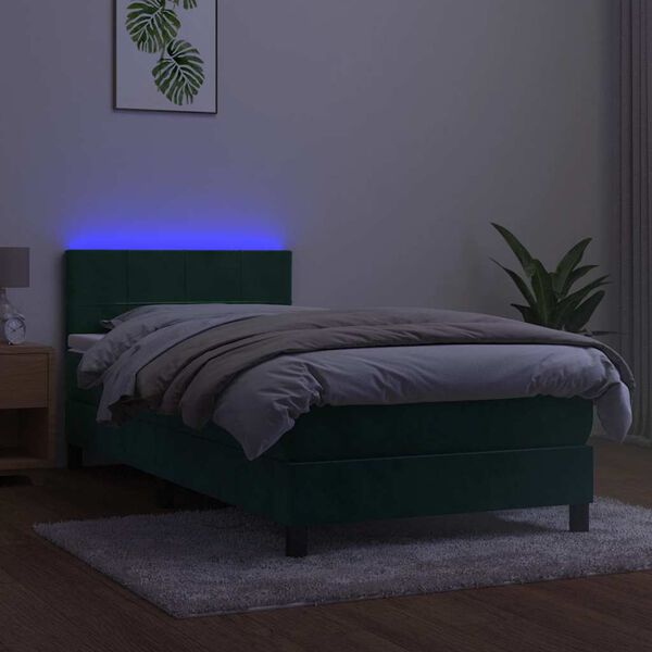 vidaXL Cama box spring colch&oacute;n y LED terciopelo verde oscuro 100x200cm