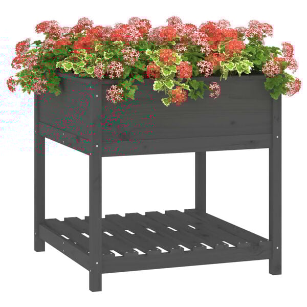 vidaXL Jardinera con estante madera maciza pino gris 82,5x82,5x81 cm