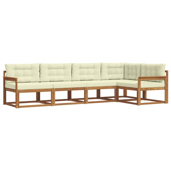 vidaXL Conjunto de sof&aacute;s de exterior con coj&iacute;n 5 pcs Natural y Crema