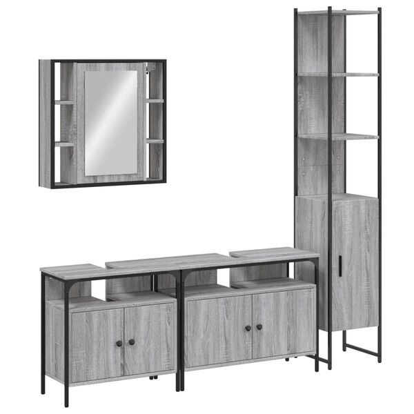 vidaXL Set de armario de baño 4 pzas madera contrachapada gris sonoma