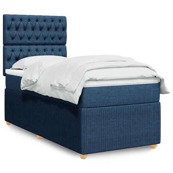 vidaXL Cama box spring con colchón tela azul 90x190 cm