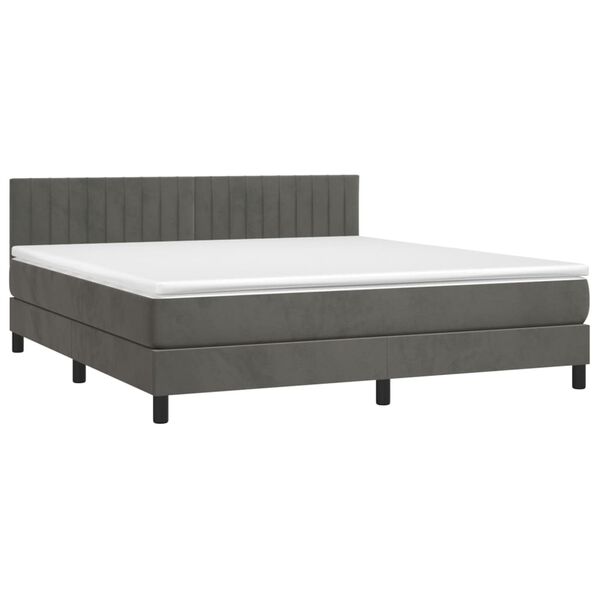 vidaXL Cama box spring colch&oacute;n y LED terciopelo gris oscuro 180x200 cm