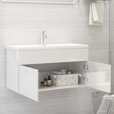 vidaXL Mueble con lavabo madera de ingeniería blanco brillante