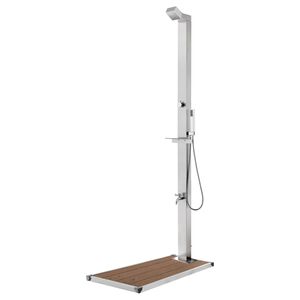 vidaXL Ducha de jard&iacute;n con base marr&oacute;n 225 cm acero inoxidable