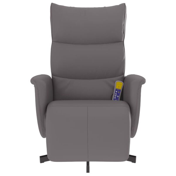 vidaXL Sill&oacute;n reclinable de masaje con reposapi&eacute;s cuero sint&eacute;tico gris