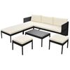 vidaXL Set muebles de jard&iacute;n 6 piezas y cojines rat&aacute;n sint&eacute;tico negro