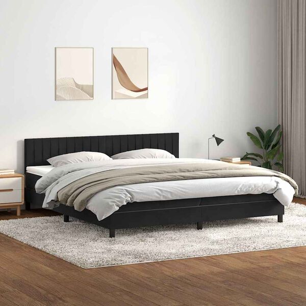 vidaXL Cama box spring con colch&oacute;n y LED terciopelo negro 200x210 cm