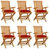 vidaXL Sillas de jard&iacute;n 6 uds madera maciza de teca con cojines rojos
