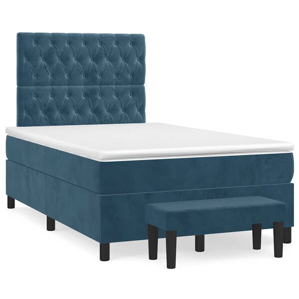 vidaXL Cama box spring con colch&oacute;n terciopelo azul oscuro 120x200 cm