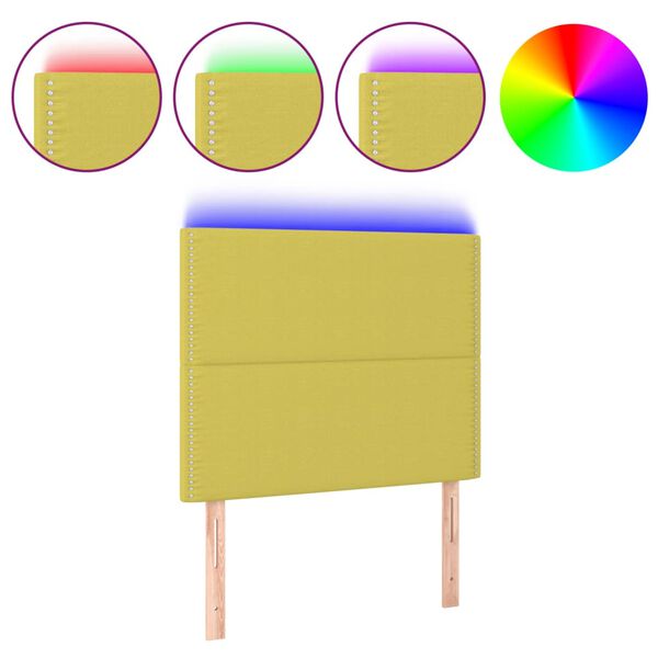 vidaXL Cabecero con luces LED tela verde 90x5x118/128 cm