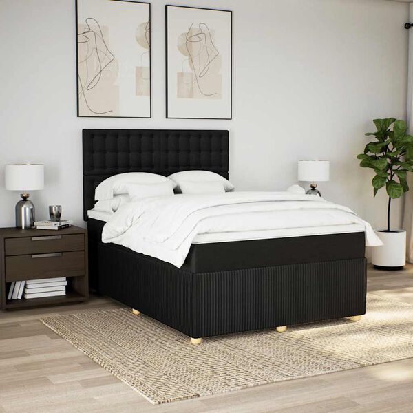 vidaXL Cama box spring con colch&oacute;n tela negro 160x200 cm