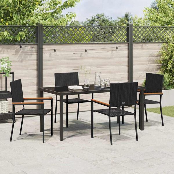 vidaXL Conjunto de Comedor de Jard&iacute;n 5 pcs Negro rat&aacute;n sint&eacute;tico