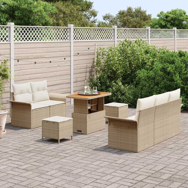 vidaXL Conjunto de sof&aacute;s de jard&iacute;n 8 pcs Beige rat&aacute;n sint&eacute;tico
