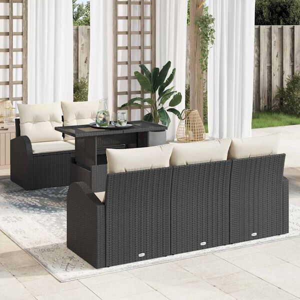 vidaXL Conjunto de sof&aacute; de jard&iacute;n 6 pcs Negro rat&aacute;n sint&eacute;tico