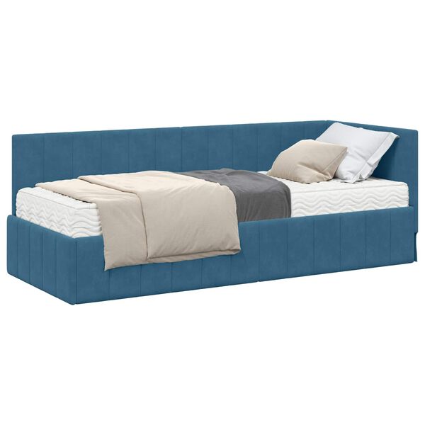 vidaXL Estructura de Cama Esquina con Colch&oacute;n 2 pcs Azul Terciopelo