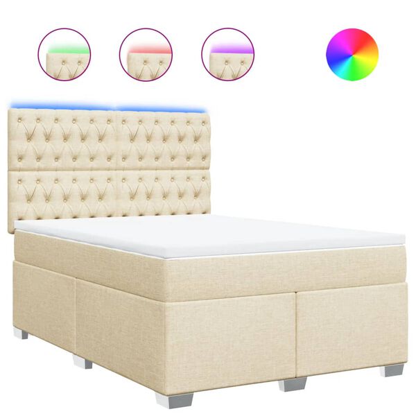 vidaXL Cama box spring con colch&oacute;n tela color crema 140x190 cm