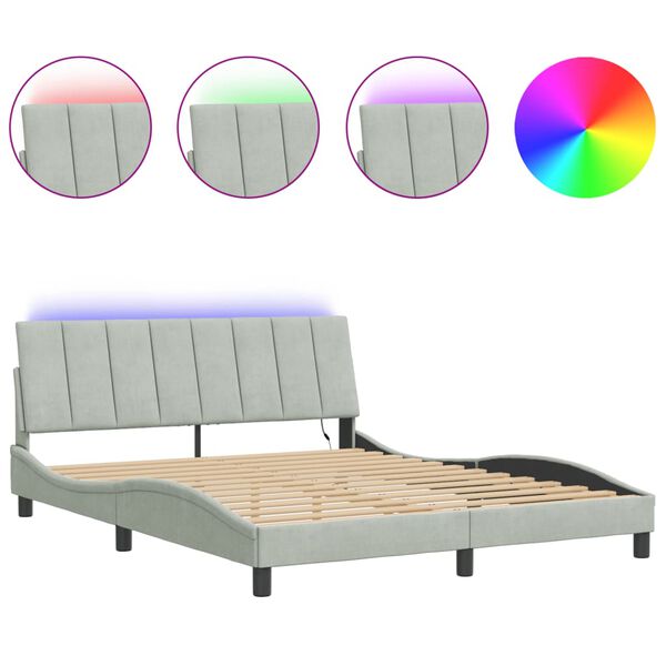 vidaXL Estructura de cama con LED sin colch&oacute;n Hanko terciopelo gris claro 160x200 cm