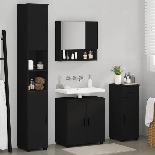 vidaXL Juego de muebles de ba&ntilde;o con caj&oacute;n con puerta 4 pcs Negro