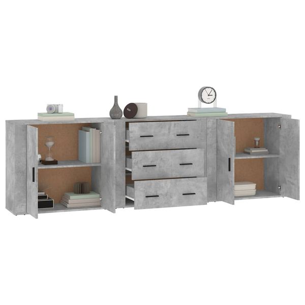 vidaXL Aparadores 3 piezas madera contrachapada gris cemento