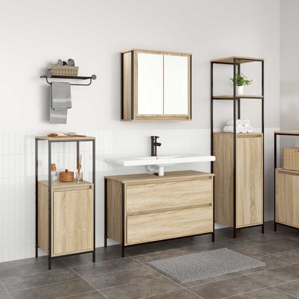 vidaXL Juego de muebles de ba&ntilde;o con caj&oacute;n 3 pcs Roble Sonoma