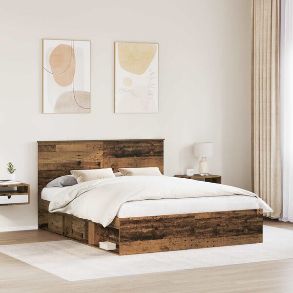 vidaXL Estructura de cama con cabecera Madera vieja 160 x 200 cm