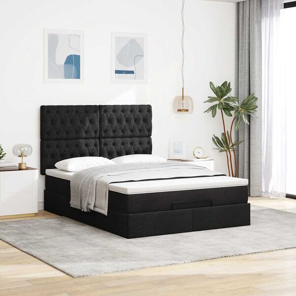 vidaXL Estructura cama otomana colch&oacute;n tela negra 140x190 cm