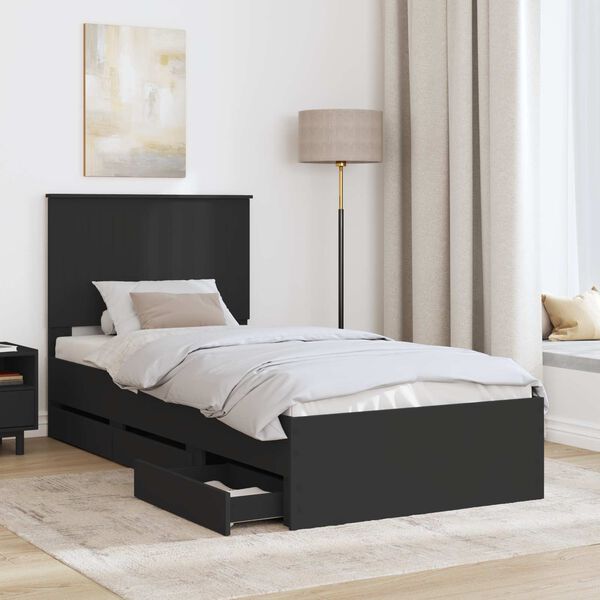 vidaXL Estructura de cama Negro 90 x 200 cm Madera Ingenieril