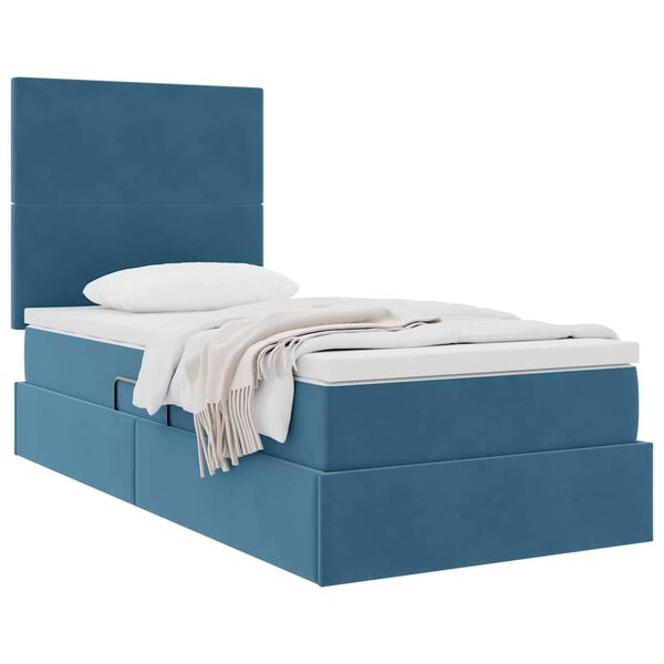 vidaXL Cama con almacenamiento y colch&oacute;n Azul Oscuro 100 x 200 cm