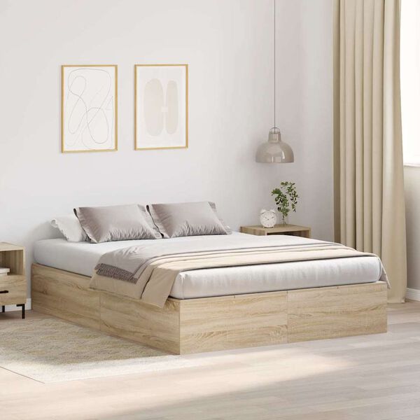 vidaXL Cama con almacenamiento Roble Sonoma 140 x 200 cm