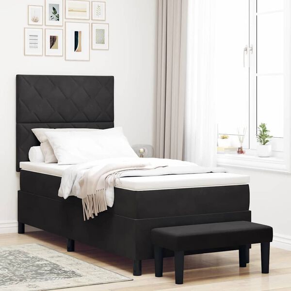 vidaXL Cama tipo Box Spring con colch&oacute;n Negro 100 x 200 cm Terciopelo