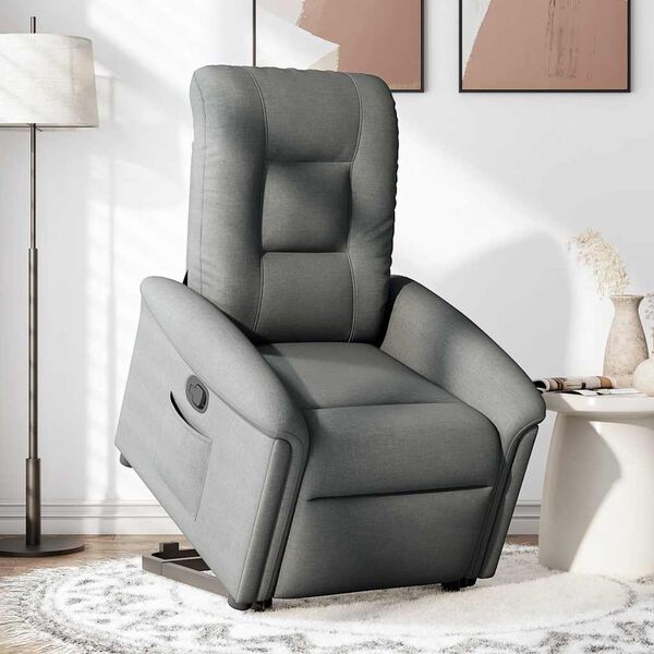 vidaXL Sill&oacute;n reclinable elevable de tela gris oscuro