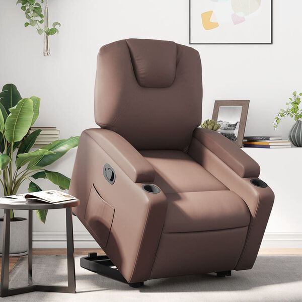 vidaXL Sill&oacute;n reclinable elevable cuero sint&eacute;tico marr&oacute;n
