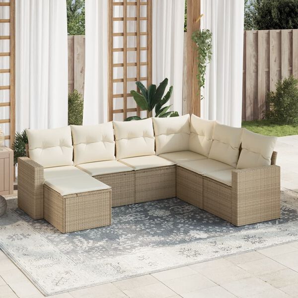 vidaXL Set sof&aacute;s de jard&iacute;n 7 piezas y cojines rat&aacute;n sint&eacute;tico beige