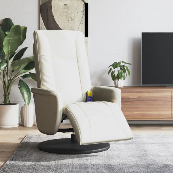 vidaXL Sill&oacute;n reclinable masaje con reposapi&eacute;s cuero sint&eacute;tico crema