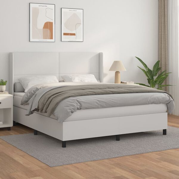 vidaXL Cama box spring con colch&oacute;n cuero sint&eacute;tico blanco 160x200 cm
