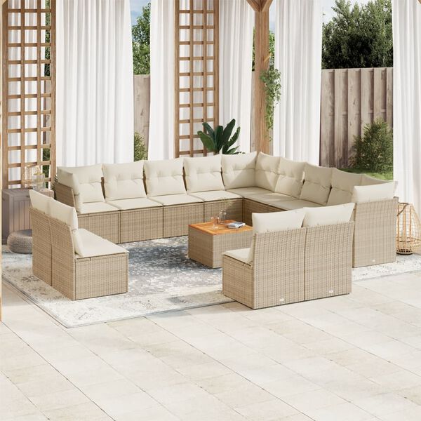 vidaXL Set sof&aacute;s de jard&iacute;n 14 pzas con cojines rat&aacute;n sint&eacute;tico beige