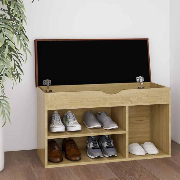 vidaXL Banco zapatero con coj&iacute;n madera ingenier&iacute;a sonoma 80x30x47 cm
