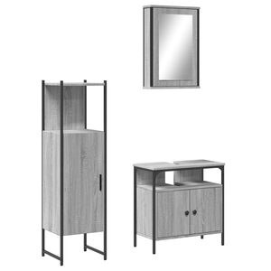 vidaXL Set de muebles de ba&ntilde;o 3 pzas madera contrachapada gris sonoma