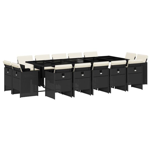 vidaXL Set comedor de jard&iacute;n con cojines 15 pzas rat&aacute;n sint&eacute;tico negro