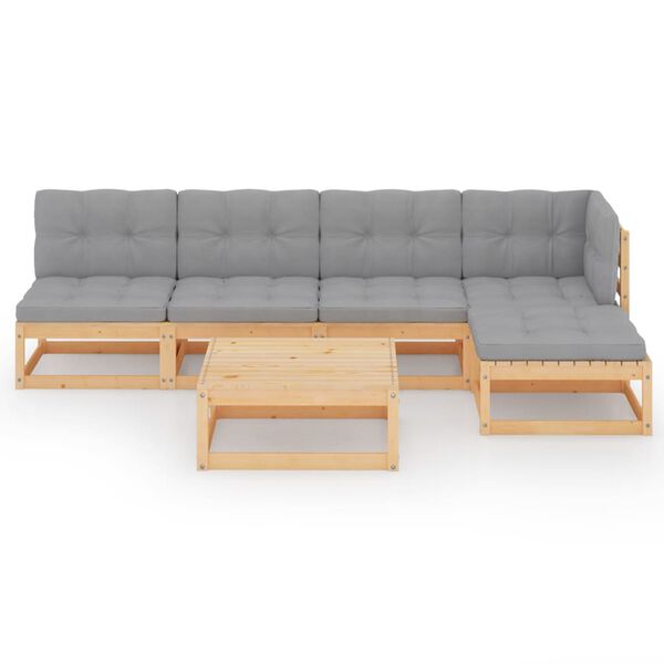 vidaXL Muebles de jard&iacute;n 6 piezas con cojines de madera de pino maciza