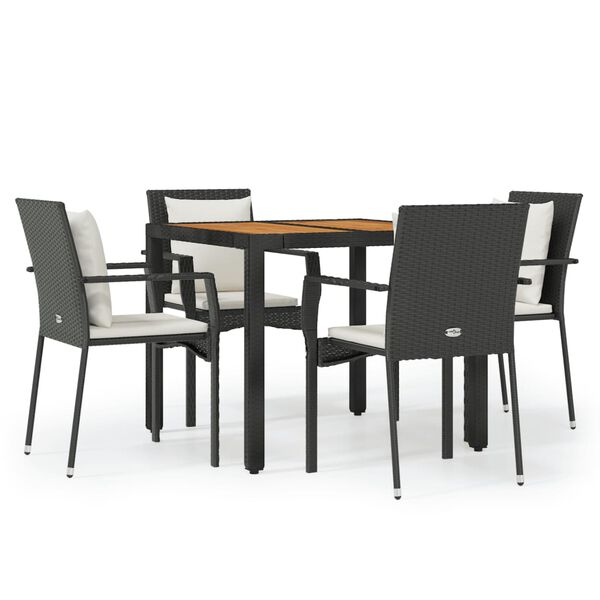 vidaXL Set de muebles jard&iacute;n 5 pzas con cojines rat&aacute;n sint&eacute;tico negro