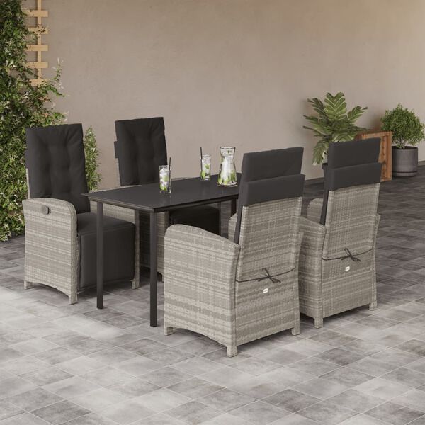 vidaXL Set comedor de jard&iacute;n 5 pzas cojines rat&aacute;n sint&eacute;tico gris claro