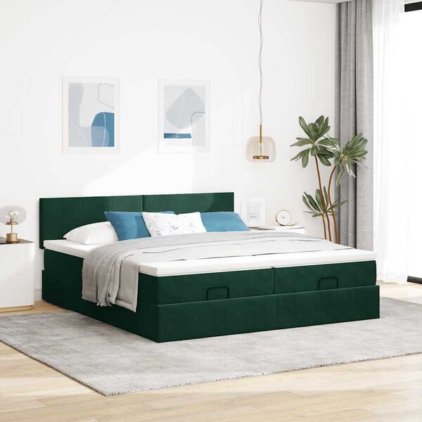 vidaXL Estructura de cama otomana colchones terciopelo verde oscuro