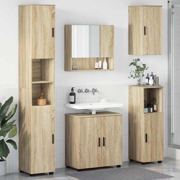 vidaXL Juego de muebles de ba&ntilde;o Montaje en la pared 5 pcs Roble Sonoma