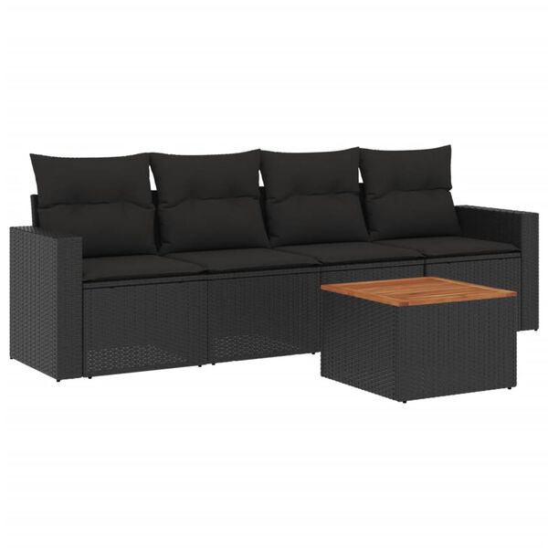 vidaXL Set de muebles de jard&iacute;n 5 pzas y cojines rat&aacute;n sint&eacute;tico negro