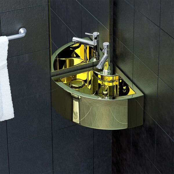 vidaXL Lavabo con rebosadero 45x32x12,5 cm cer&aacute;mica dorado