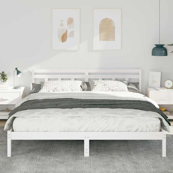 vidaXL Estructura de cama con cabecera Blanco Madera maciza de pino
