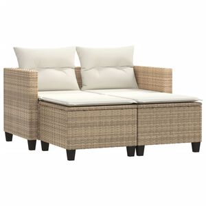 vidaXL Sof&aacute; de jard&iacute;n 2 plazas con toldo y taburetes rat&aacute;n PE beige