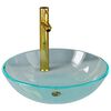 vidaXL Lavabo de ba&ntilde;o con grifo y desag&uuml;e de empuje vidrio templado