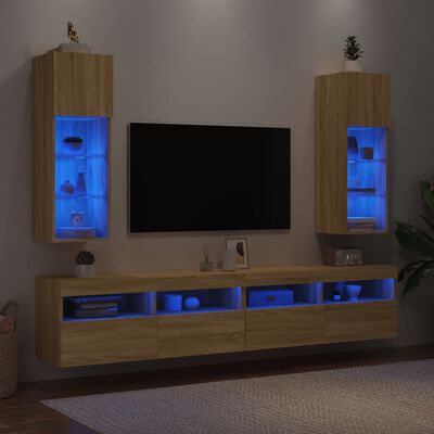 vidaXL Muebles de TV con luces LED 2 uds roble Sonoma 30,5x30x90 cm